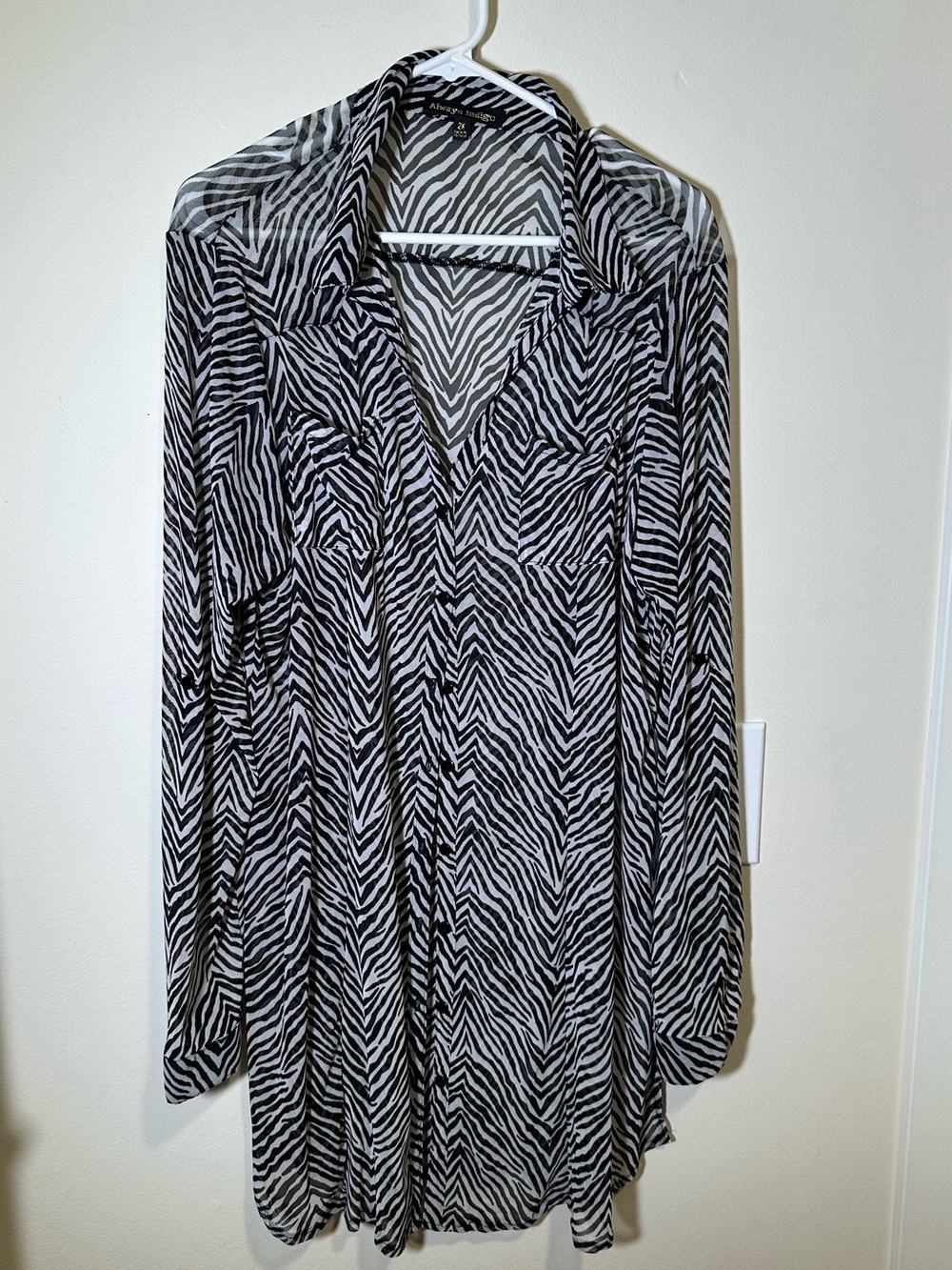 Zebra Print Long-Sleeve sheer shirt dress / duster - plus size 2x
